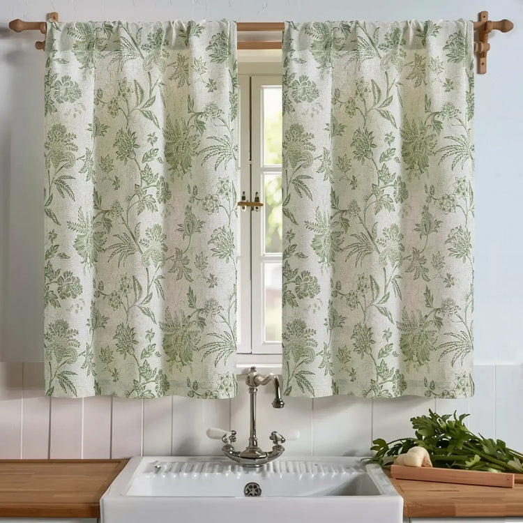 Vintage Botanical Floral Print Kitchen Curtains - Jinchan Home