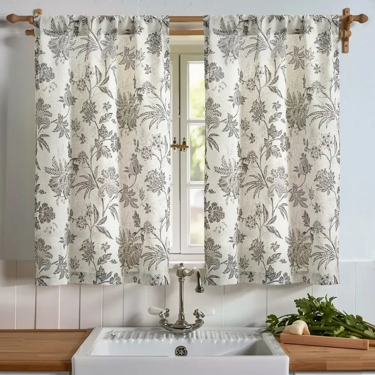 Vintage Botanical Floral Print Kitchen Curtains - Jinchan Home