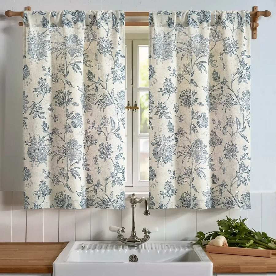 Vintage Botanical Floral Print Kitchen Curtains - Jinchan Home