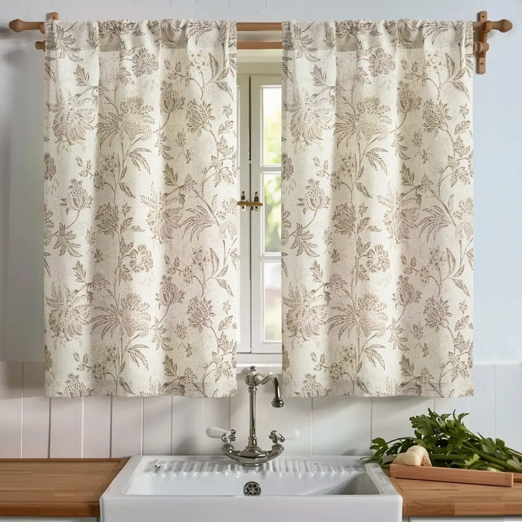 Vintage Botanical Floral Print Kitchen Curtains - Jinchan Home