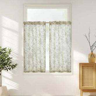 
                    
                      Vintage Line-Art Large Floral Rod Pocket Kitchen Curtains - Jinchan Home
                    
                  