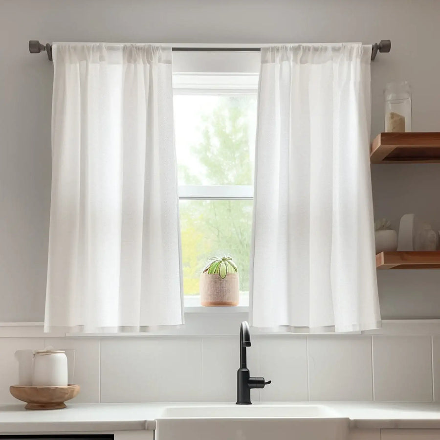 Solid Textured Network Polyester Kitchen Curtains - Jinchan Home