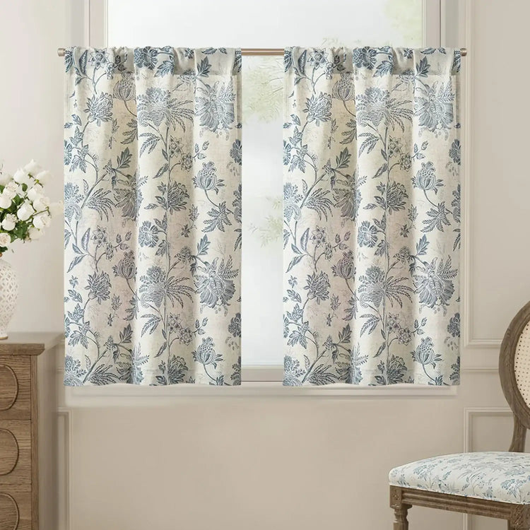 Vintage Botanical Floral Print Kitchen Curtains - Jinchan Home