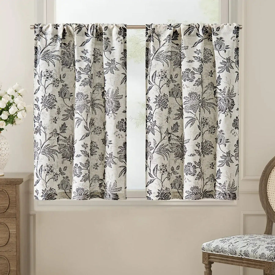 Vintage Botanical Floral Print Kitchen Curtains - Jinchan Home