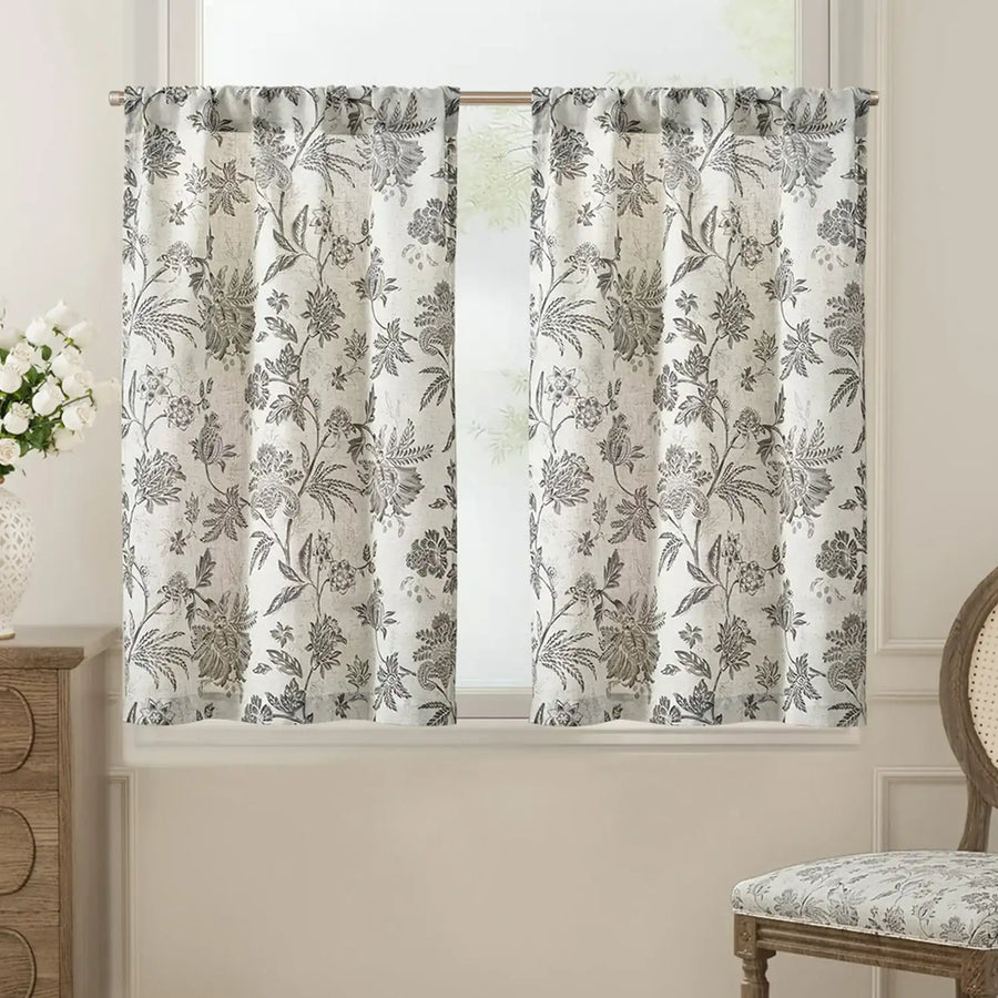 Vintage Botanical Floral Print Kitchen Curtains - Jinchan Home