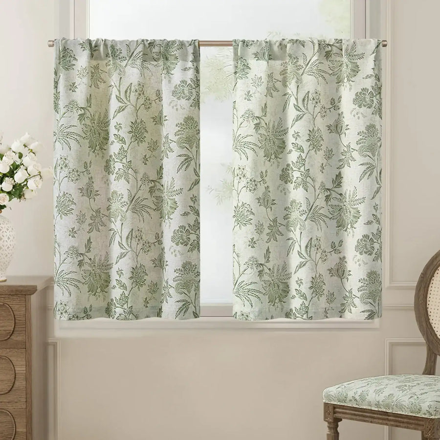 Vintage Botanical Floral Print Kitchen Curtains - Jinchan Home