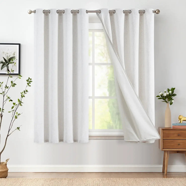 Lined Linen-Blend Solid Grommet Curtains - Jinchan Home