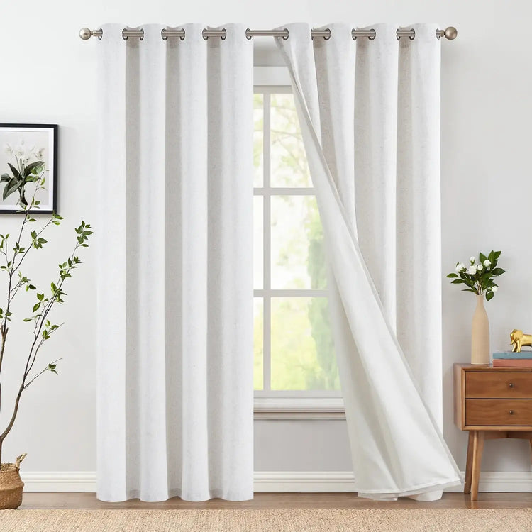 Lined Linen-Blend Solid Grommet Curtains - Jinchan Home