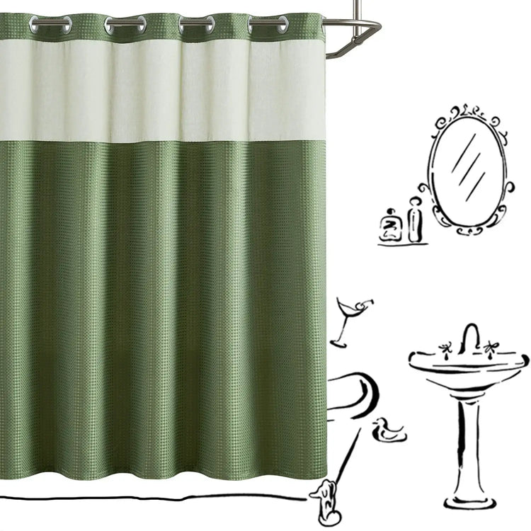 Waffle Weave Two-Tone Hookless Shower Curtain - Jinchan Home