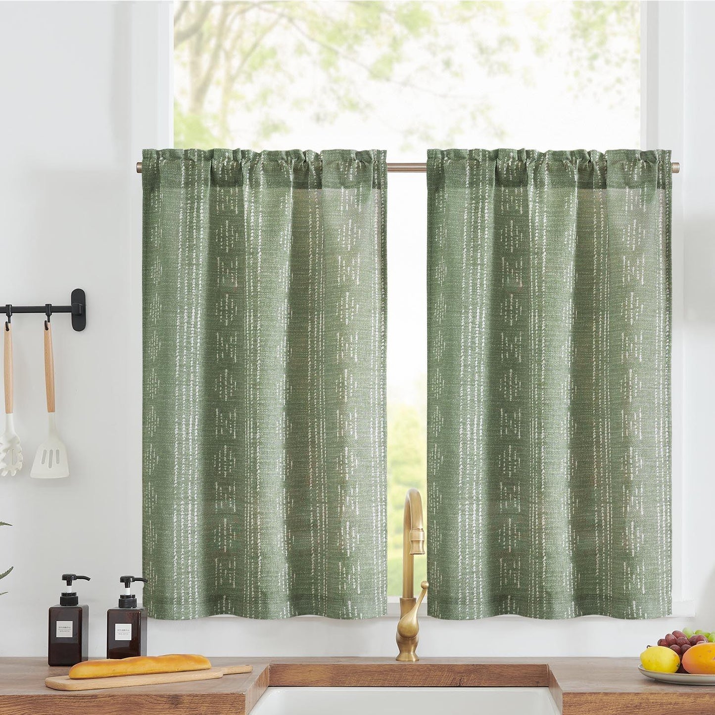 Boho Striped Pattern Linen Blend Kitchen Curtains - Jinchan Home