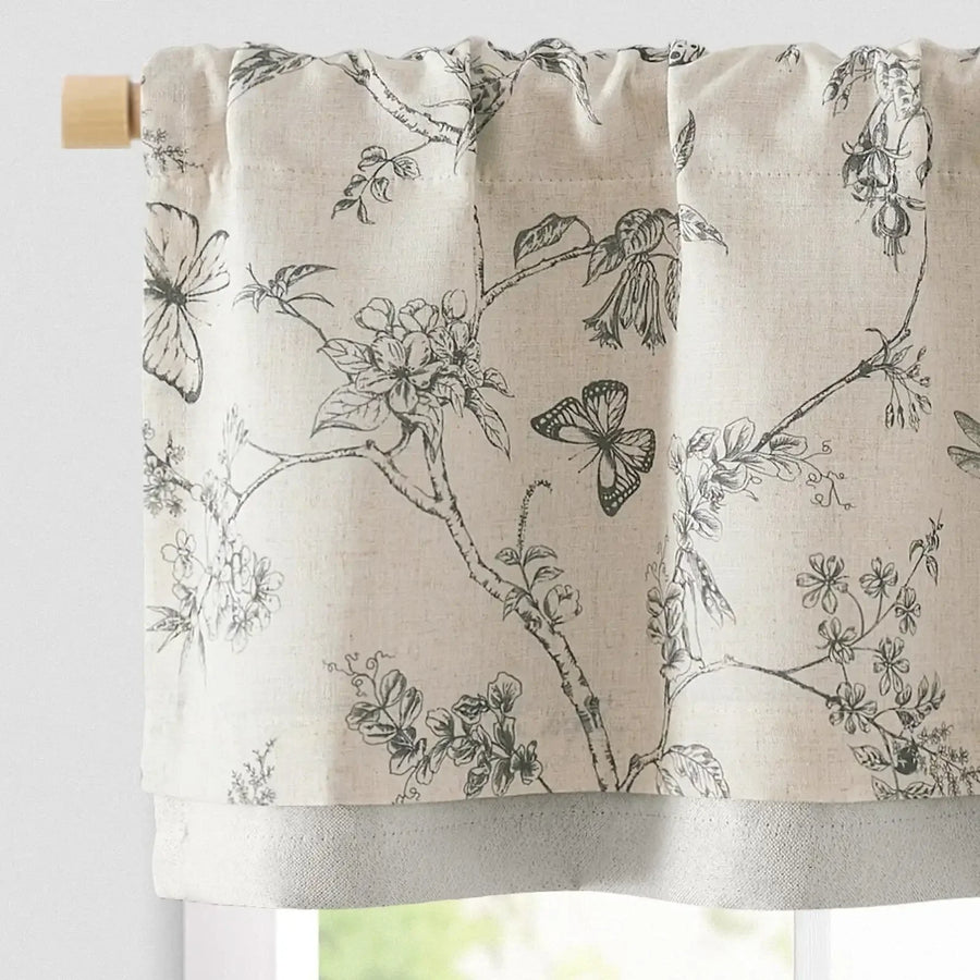 Botanical Butterfly Print Linen Valance - Jinchan Home