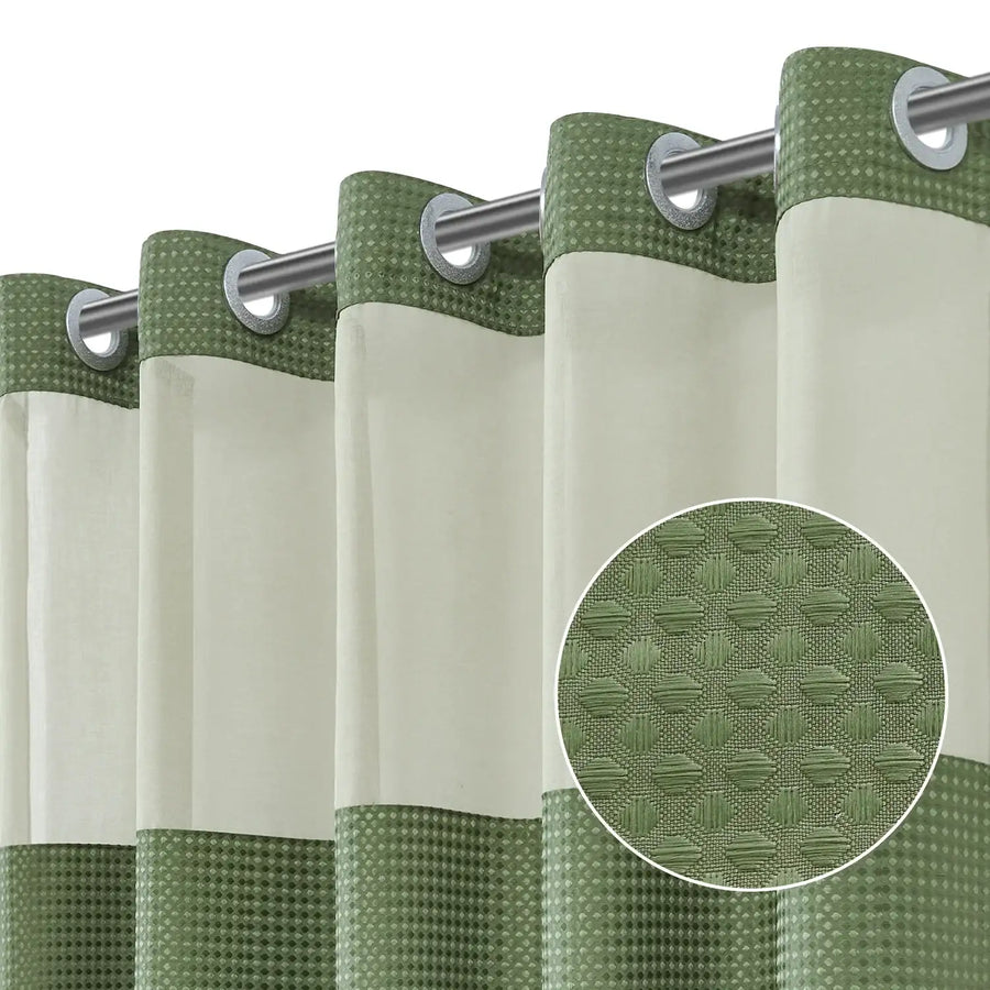 Waffle Weave Two-Tone Hookless Shower Curtain - Jinchan Home