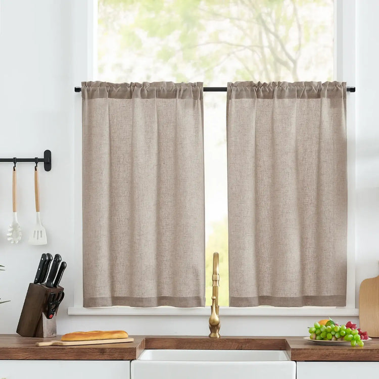 Linen Blend Solid Kitchen Curtains - Jinchan Home