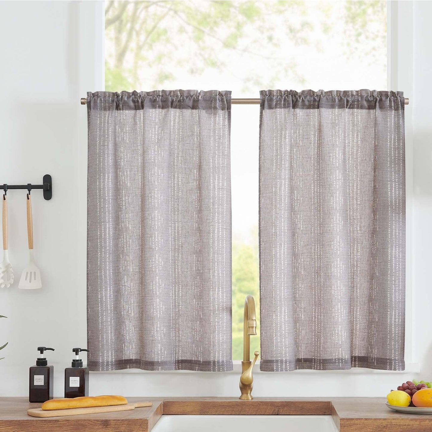 Dark Boho Stripe Linen Kitchen Curtains - Jinchan Home