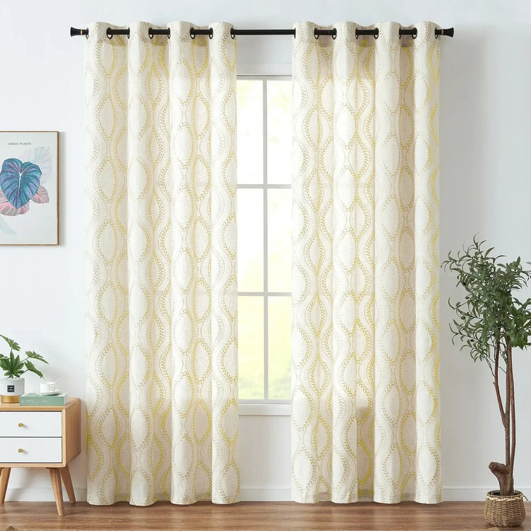 Boho Leaf Embroidered Geometric Curtains - Jinchan Home