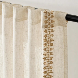 Braided Jute Trim Linen Blend Curtains - Jinchan Home