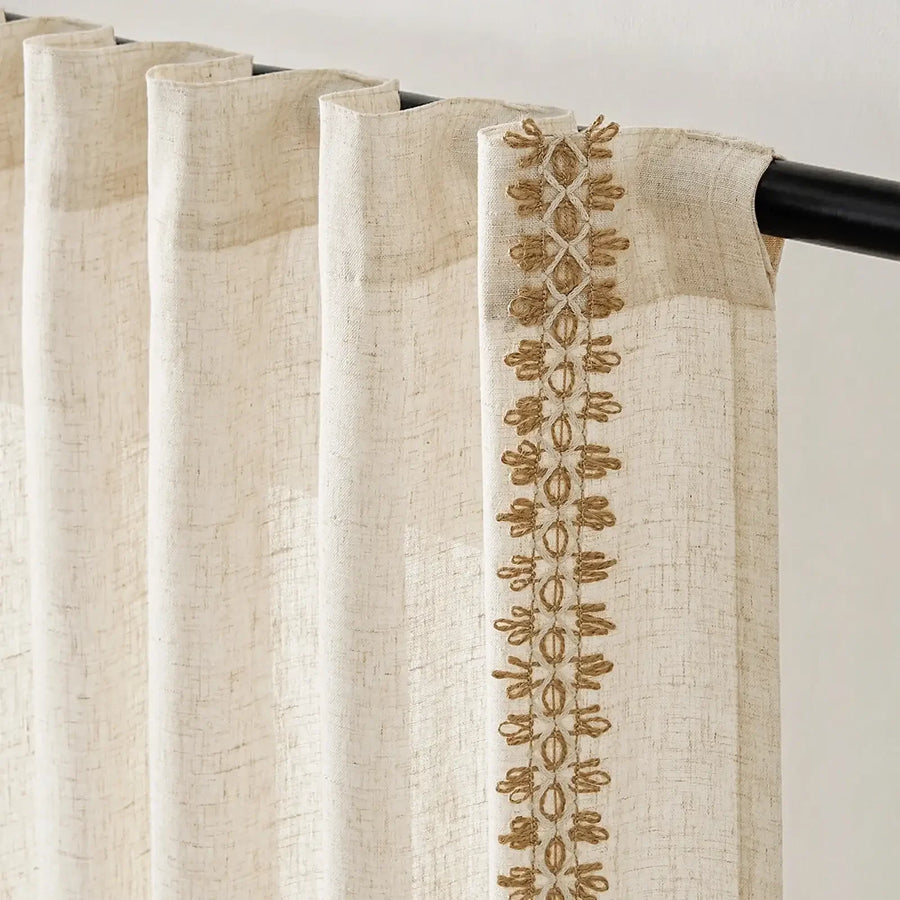 Braided Jute Trim Linen Blend Curtains - Jinchan Home