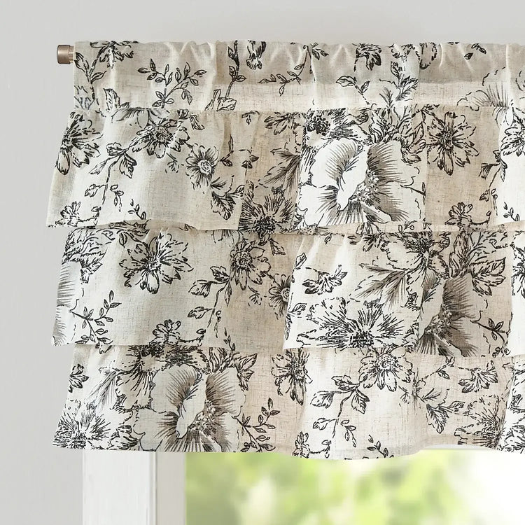Peony Print Linen-Blend Waterfall Valance - Jinchan Home