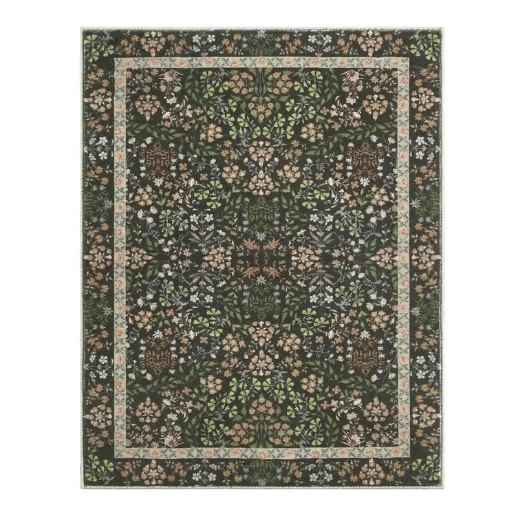 Hand-Painted Vintage Foliage & Floral Area Rug - Jinchan Home