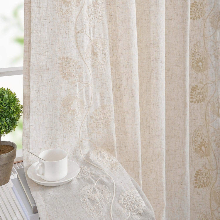 Nut Pattern Embroidered 3-in-1 Rod Pocket Curtains - Jinchan Home