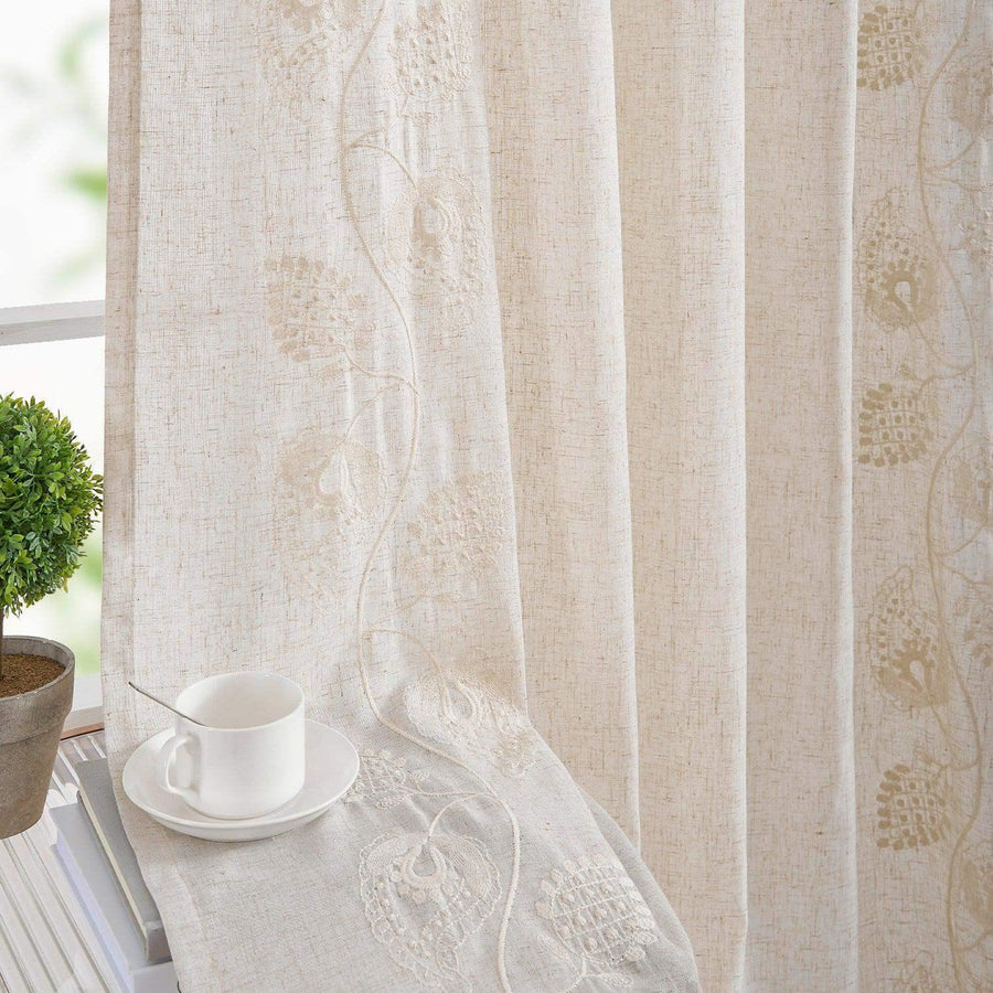Nut Pattern Embroidered 3-in-1 Rod Pocket Curtains - Jinchan Home