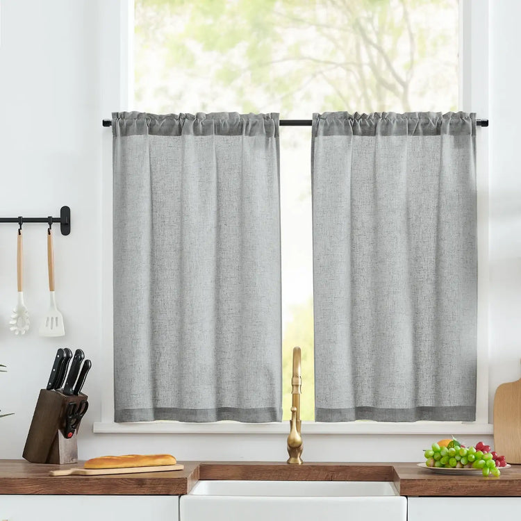 Linen Blend Solid Kitchen Curtains - Jinchan Home