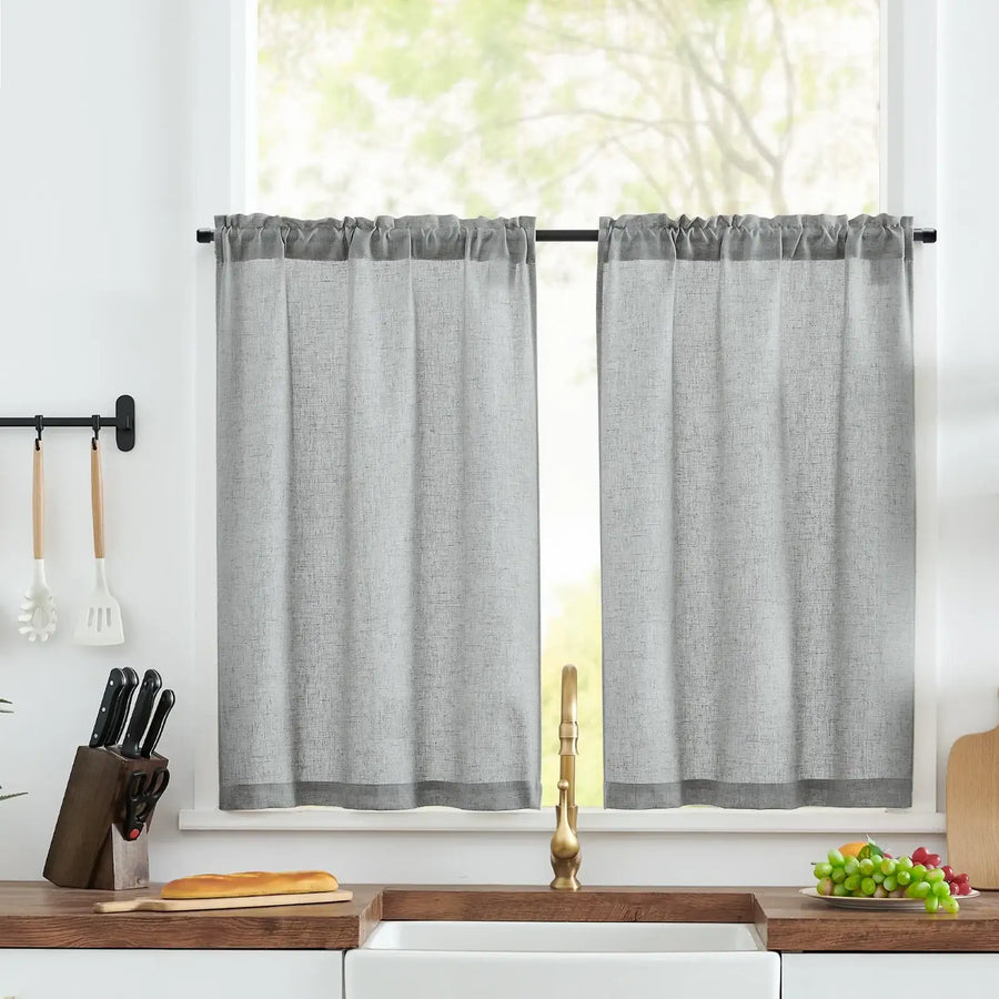 Linen Blend Solid Kitchen Curtains - Jinchan Home