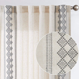 
                    
                      Embroidered Boho Ikat Geometric Curtains - Jinchan Home
                    
                  