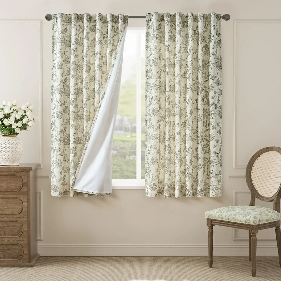 Vintage Botanical Vine Linen Curtains - Jinchan Home