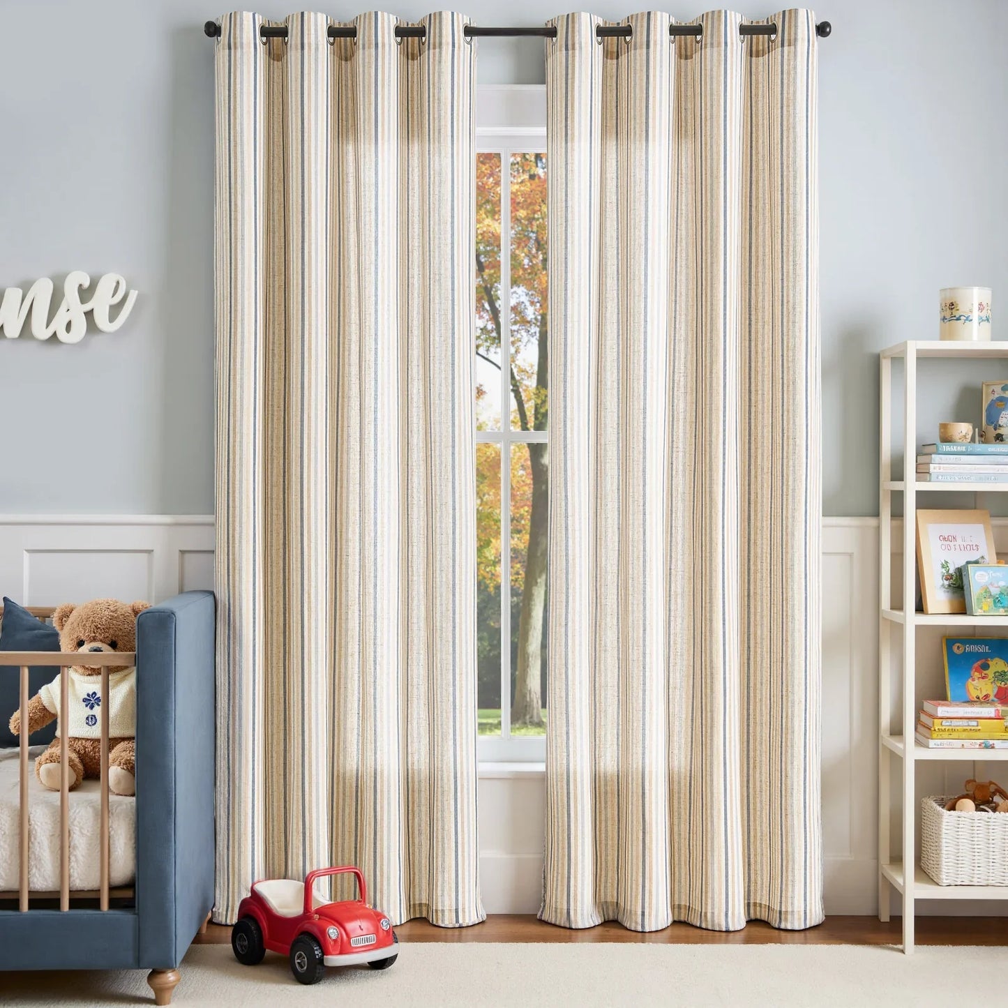 Colorful Vertical Stripe Poly-Linen Grommet Curtains - Jinchan Home