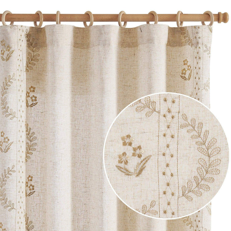 Embroidered Vine Floral Linen Curtains - Jinchan Home
