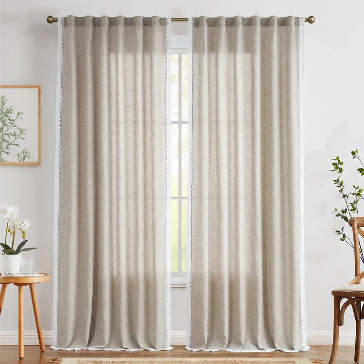 Scalloped Lace Linen-Blend Sheer Curtains - Jinchan Home