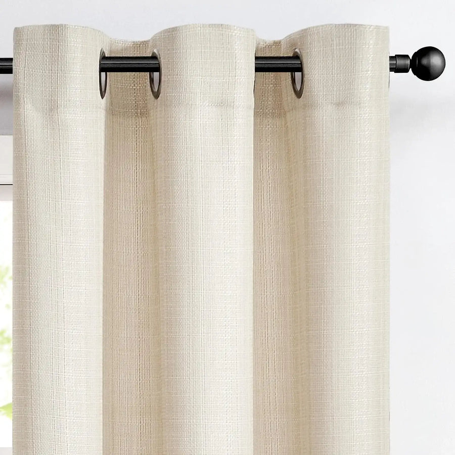 Solid Color Linen-Blend Grommet Kitchen Curtains - Jinchan Home