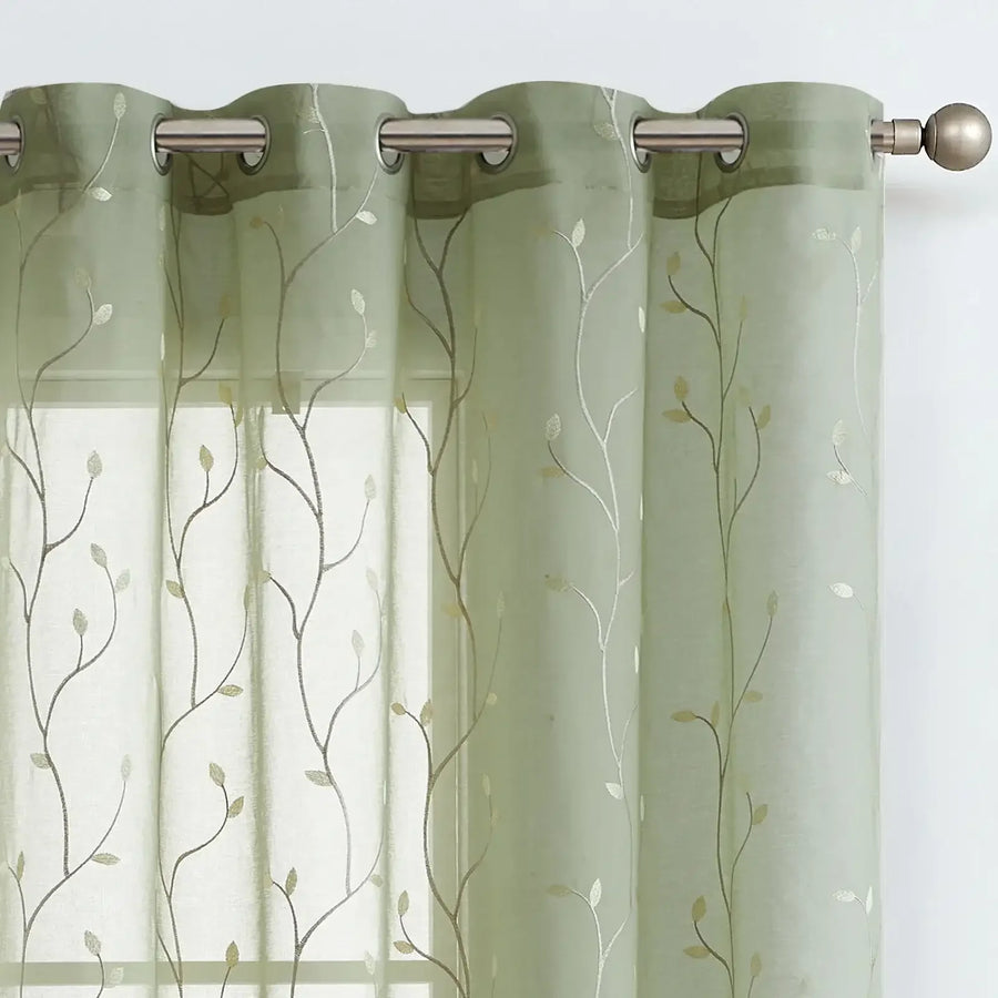 Leaf Embroidered Sheer Curtains - Jinchan Home