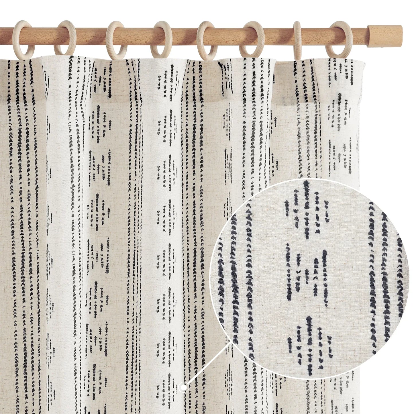 Boho Tribal Pattern 3-in-1 Linen-Blend Curtains - Jinchan Home
