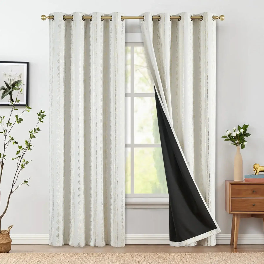Light-Toned Boho Vertical-Stripe Geometric Grommet Curtains - Jinchan Home