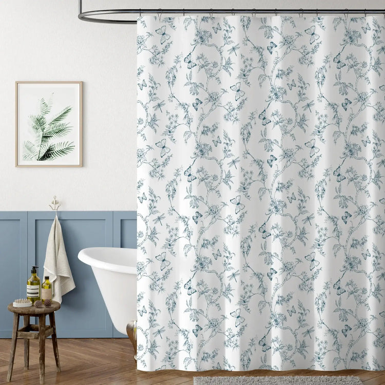 Botanical & Butterfly Dragonfly Pattern Shower Curtain - Jinchan Home