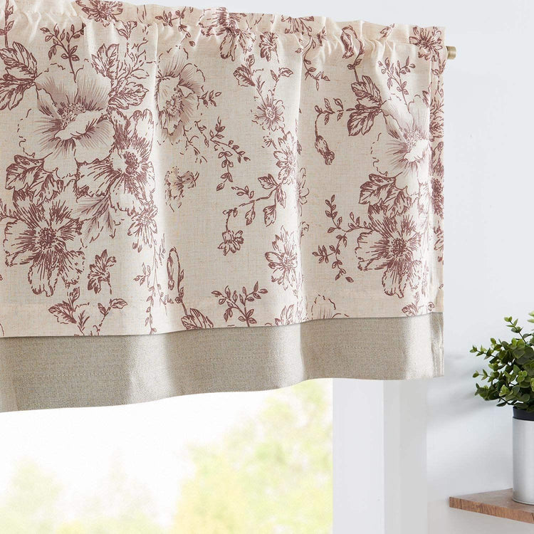 Vintage Peony Floral Linen Window Valance - Jinchan Home