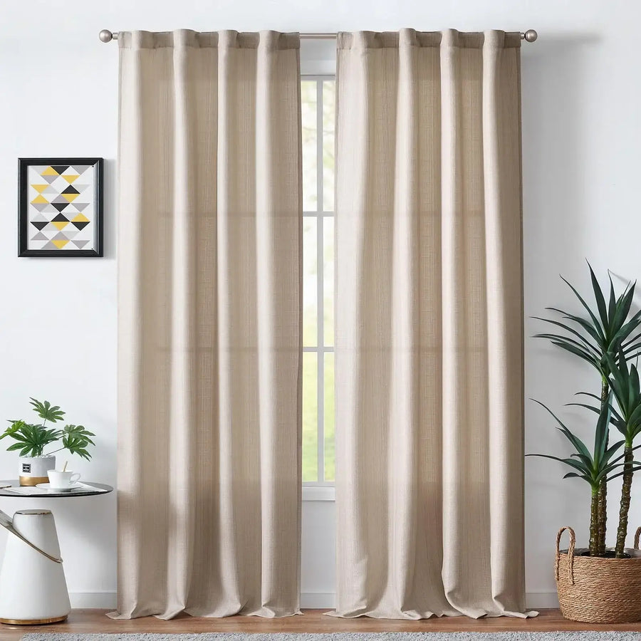 Solid Faux Linen Polyester 3-in-1 Curtains - Jinchan Home