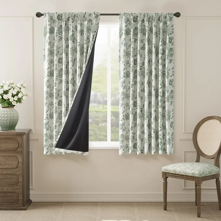 Floral Vine Pleated Korean Style Curtains - Jinchan Home