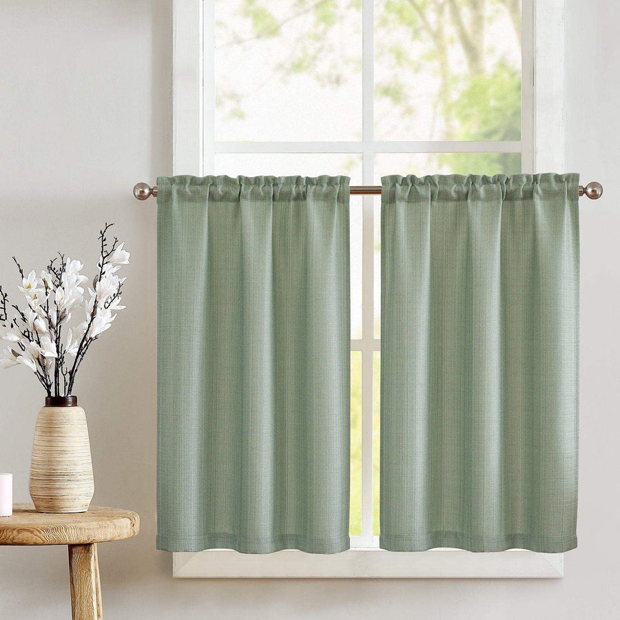 Solid Textured Network Polyester Kitchen Curtains - Jinchan Home