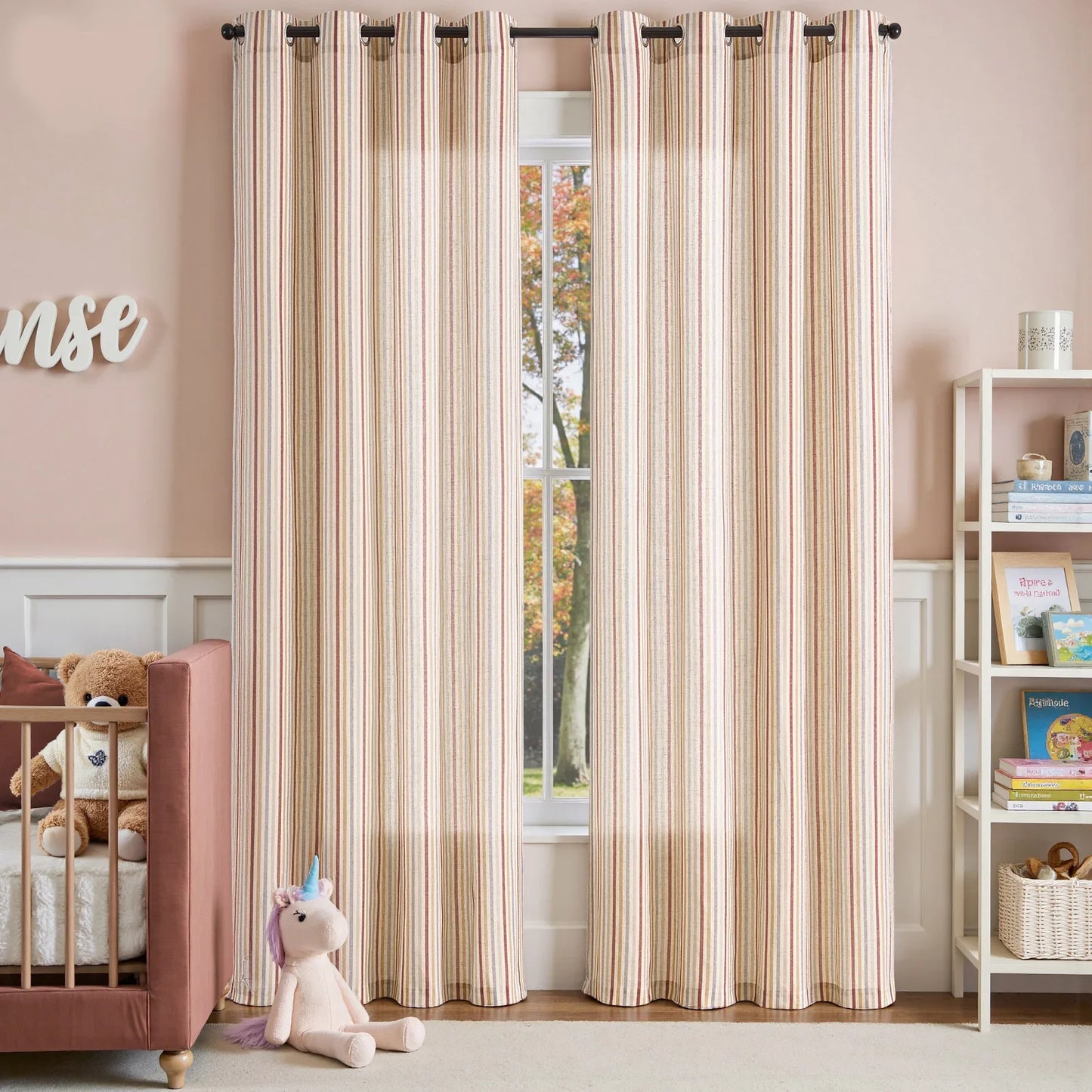 Colorful Vertical Stripe Poly-Linen Grommet Curtains - Jinchan Home