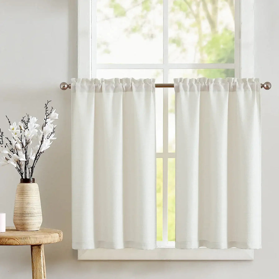 Solid Textured Network Polyester Kitchen Curtains - Jinchan Home