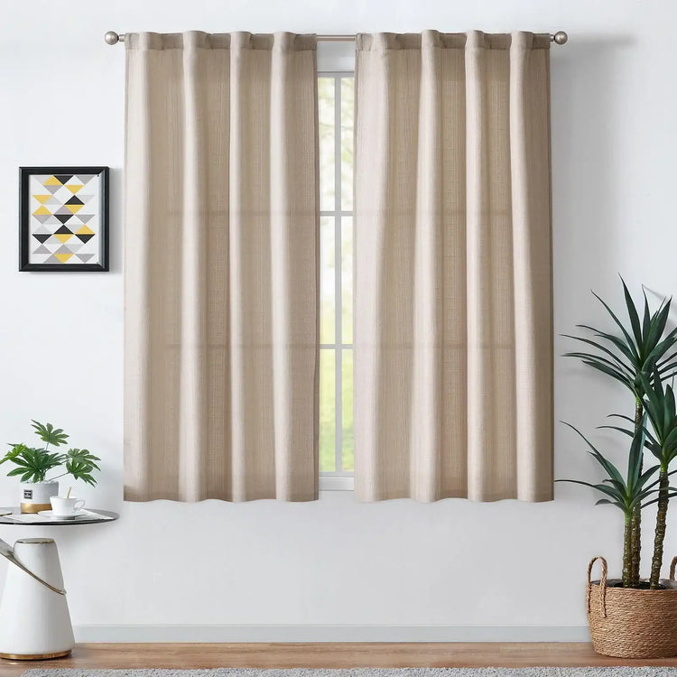 Solid Faux Linen Polyester 3-in-1 Curtains - Jinchan Home