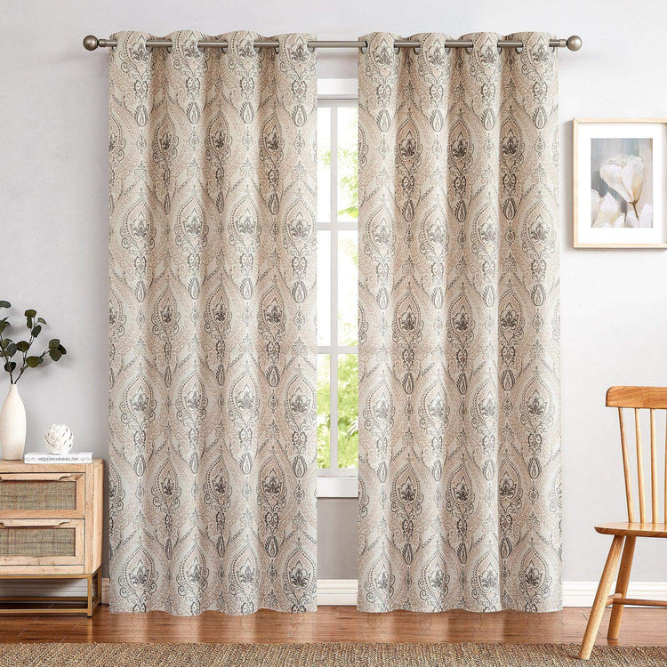 Paisley Pattern Faux Linen Curtains - Jinchan Home