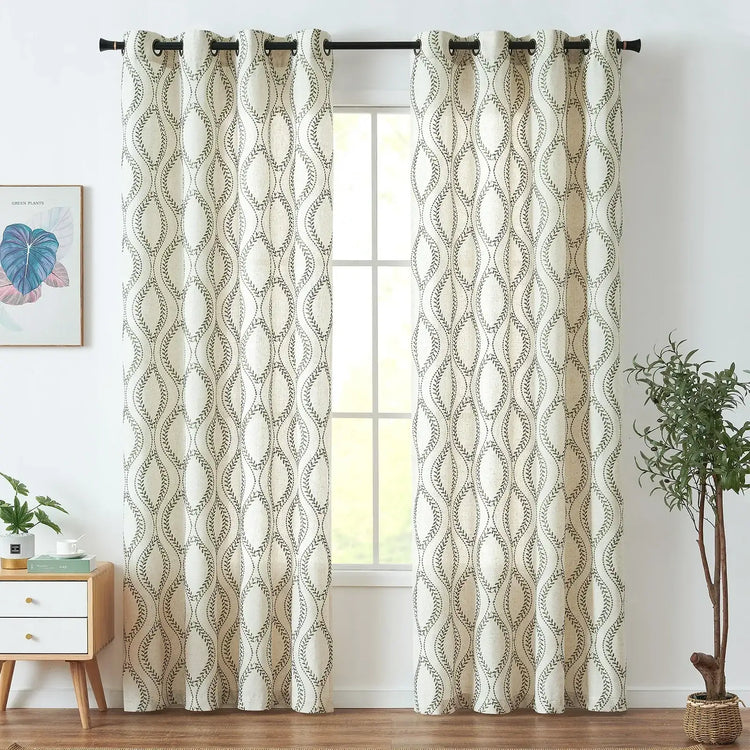 Boho Leaf Embroidered Geometric Curtains - Jinchan Home