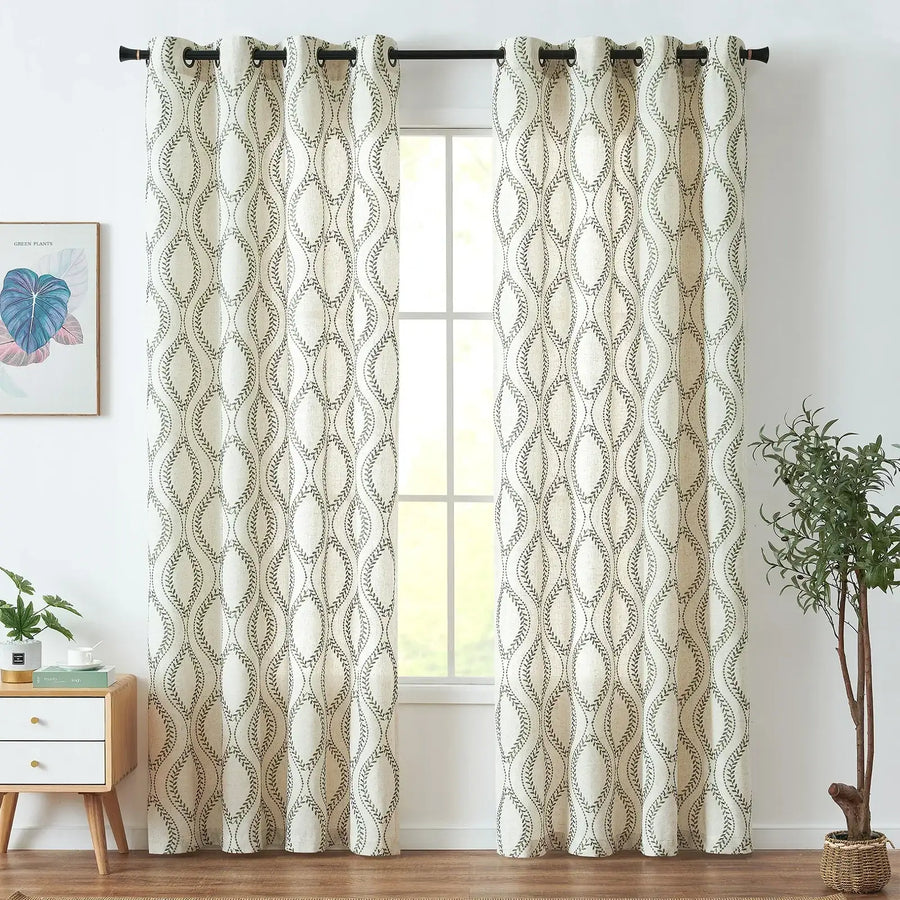 Boho Leaf Embroidered Geometric Curtains - Jinchan Home