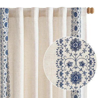 Lined Antique Ornate Vine Bloom Embroidery Curtains - Jinchan Home