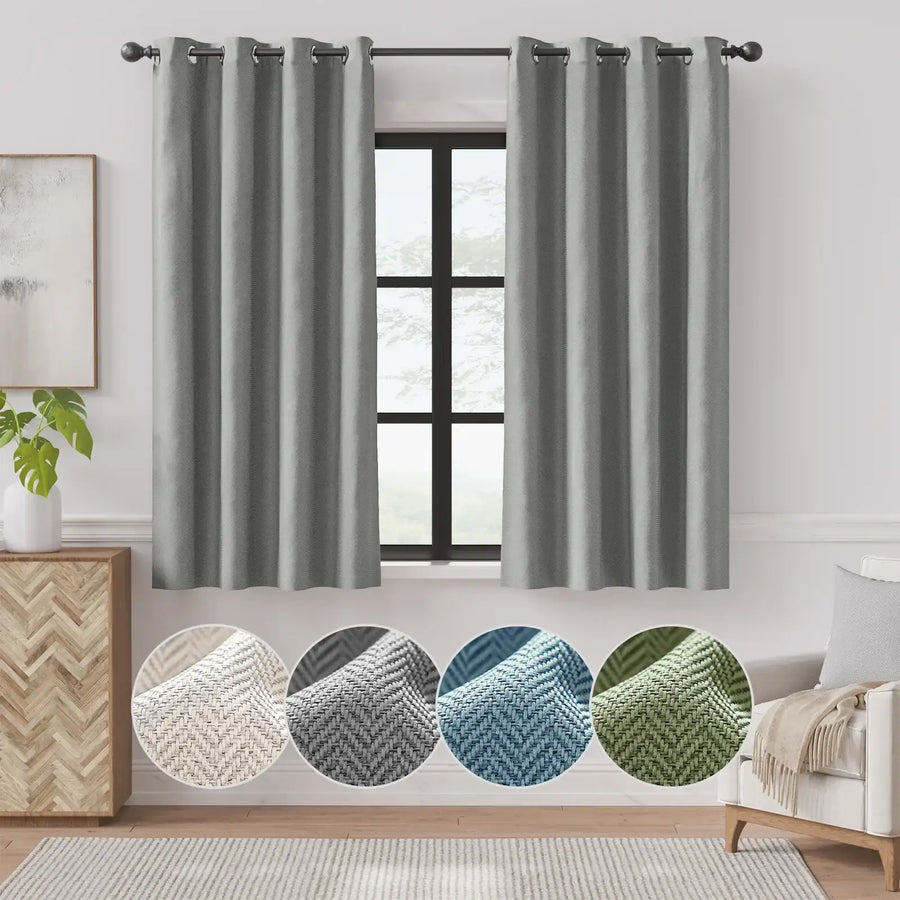 Herringbone Weave Solid Grommet Curtains - Jinchan Home