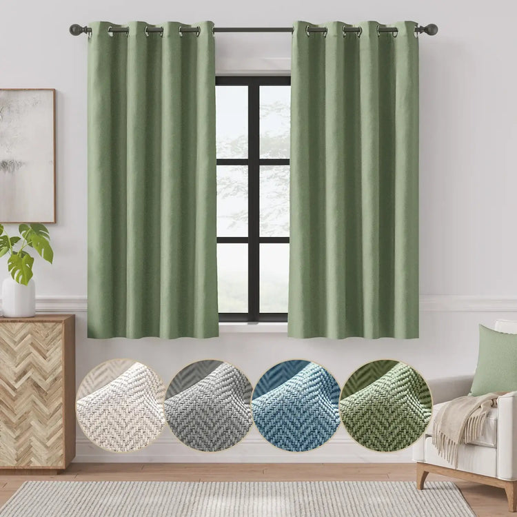 Herringbone Weave Solid Grommet Curtains - Jinchan Home